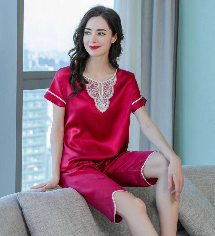 New Women Silk Pajamas Set,2 pieces,100% Mulberry Silk Sleepwear Nightwear U7198