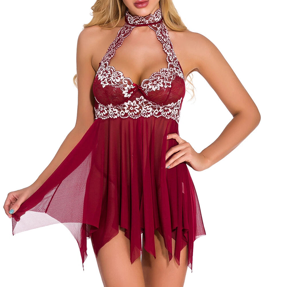 Sexy Women Lingerie Lace Dress Nightwear Underwear Babydoll Sleepwear Panty Set