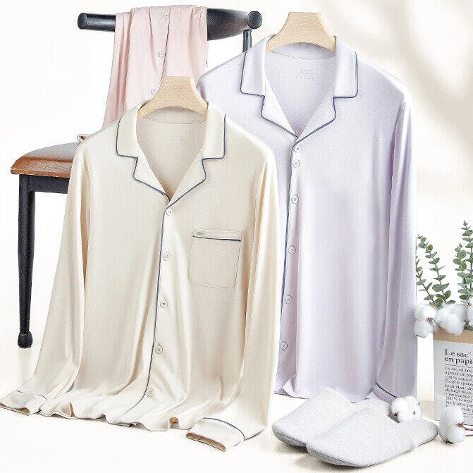 Women Antibacterial Pajamas Set Long Sleeve Dust Mite Resistant Long Pants-