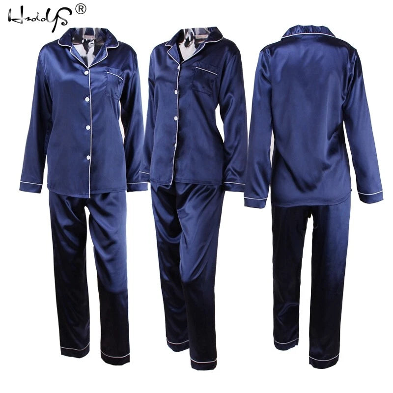 Women's Long Sleeve Silk Pajama Set Button-Down Sleepwear Print Loungewear Plus