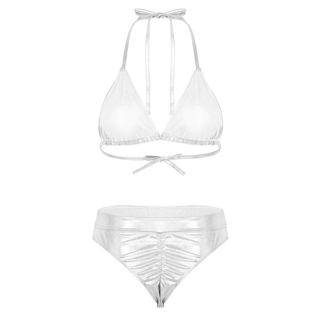 Women's Floral Lace Lingerie Bra Set Crotchless Thong G-string Cupless Bralette