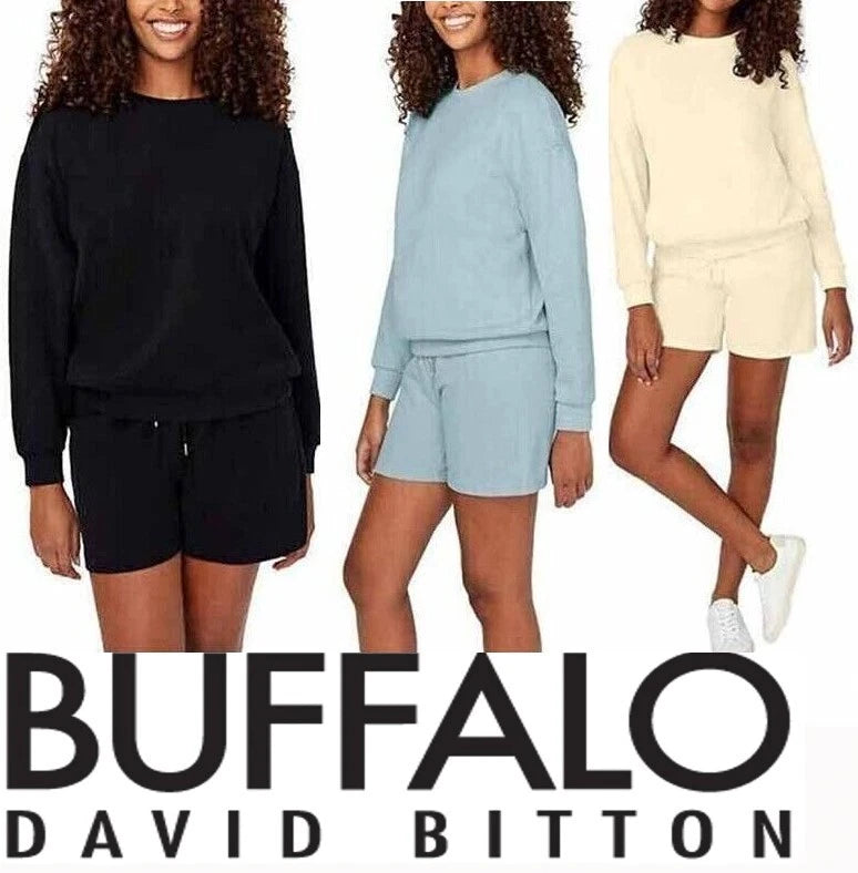 Buffalo by David Bitton Ladies 2-Piece Lounge Set Ribbed Long Sleeve Top & Short