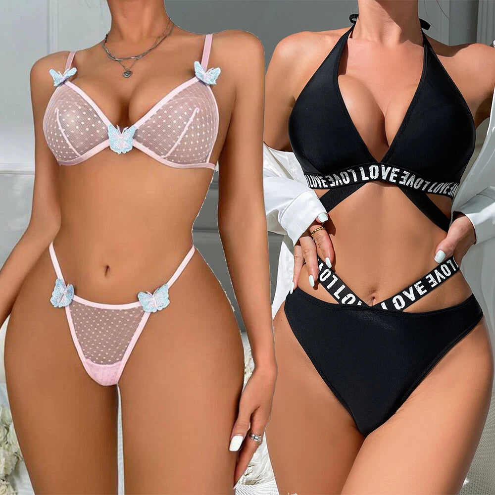 Sexy Lingerie Women's Lace Babydoll Bra Thong Set Sleepwear Underwear Nightwear