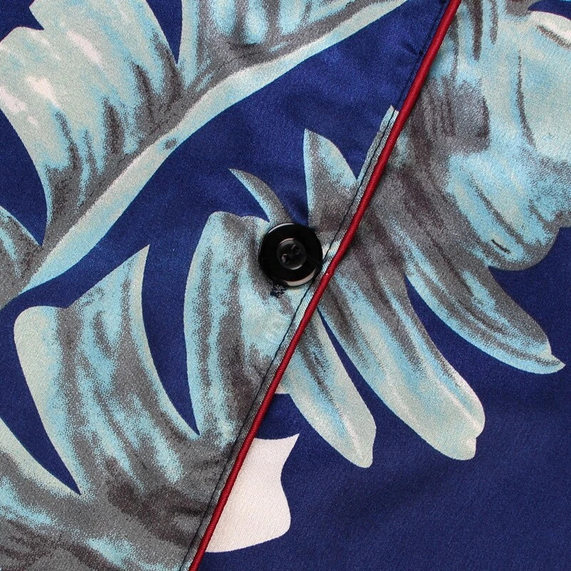 Women's Long Sleeve Silk Pajama Set Button-Down Sleepwear Print Loungewear Plus