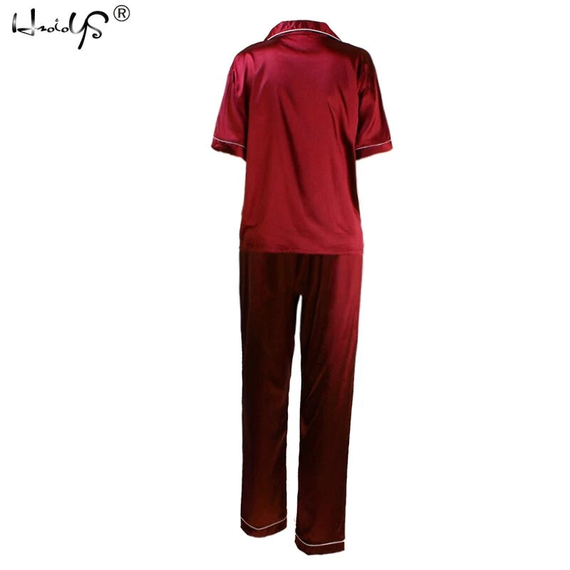 Women Lady Silk Satin Pajamas Set Pyjama Sleepwear Nightwear Summer Homewear Pj