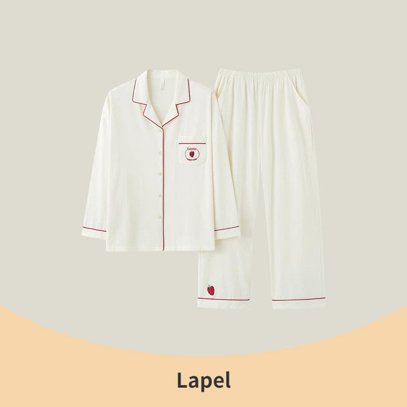 Women's Pajama Set Autumn Embroidered Comfortable Casual Antibacterial Sleepwear