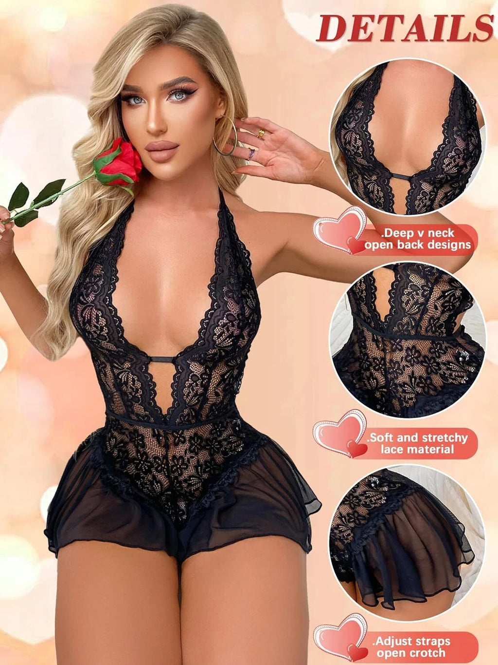 Women's Sexy Lingerie Bodysuit Dress Lace Lingerie Babydoll Nightwear Sleepwear