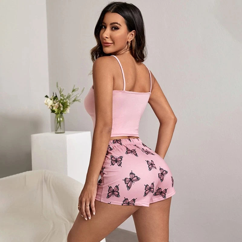 Sexy Women's Summer Suspender Shorts Pajama Set