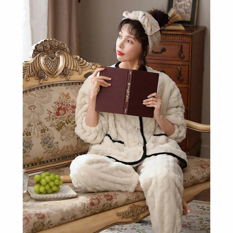 Princess coral velvet pajamas women Nightwear sweet Warm home service suit new