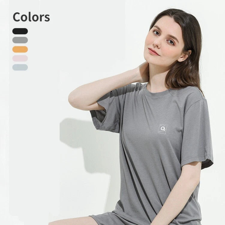 Women's Anti Bacterial Short Sleeve Lounge Loose Fit Cotton Summer Pajama Set
