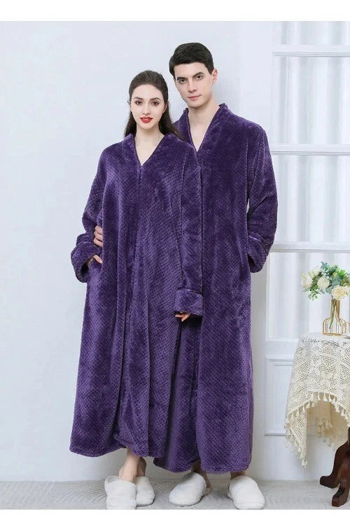 New Zipper Nightgown Flannel Nightgown Autumn Sleepwear Solid Color  Bathrobe