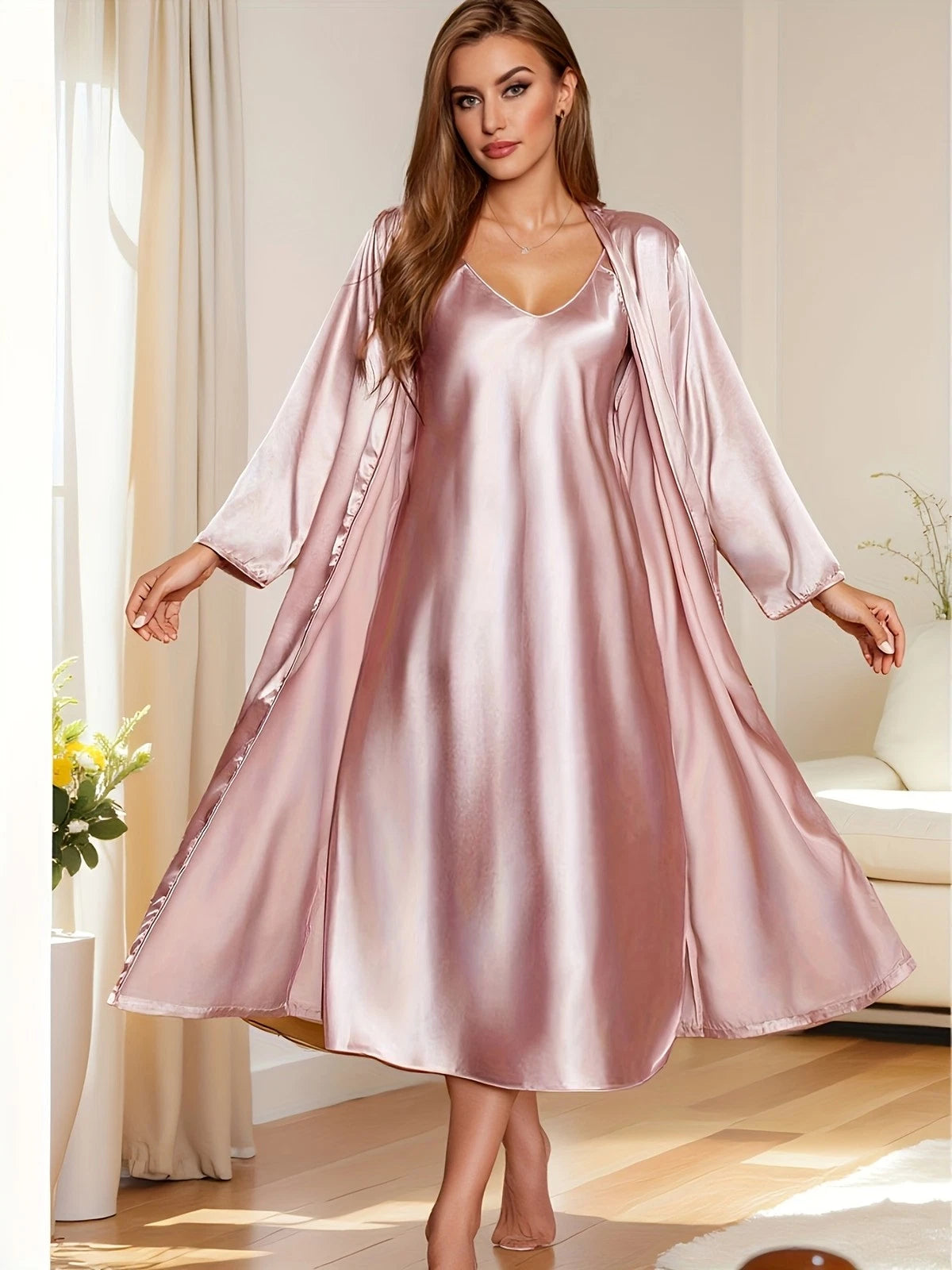 Women's satin silk robe dress sleepwear underwear long nightgown sleepwear