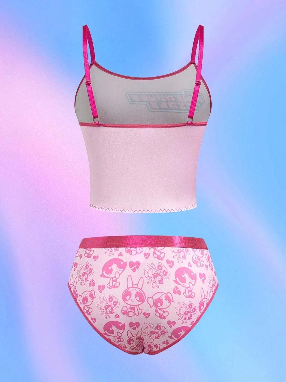 Women's Powerpuff Girls Pink Cute Cami & Panty Underwear Lounge Lingerie Set
