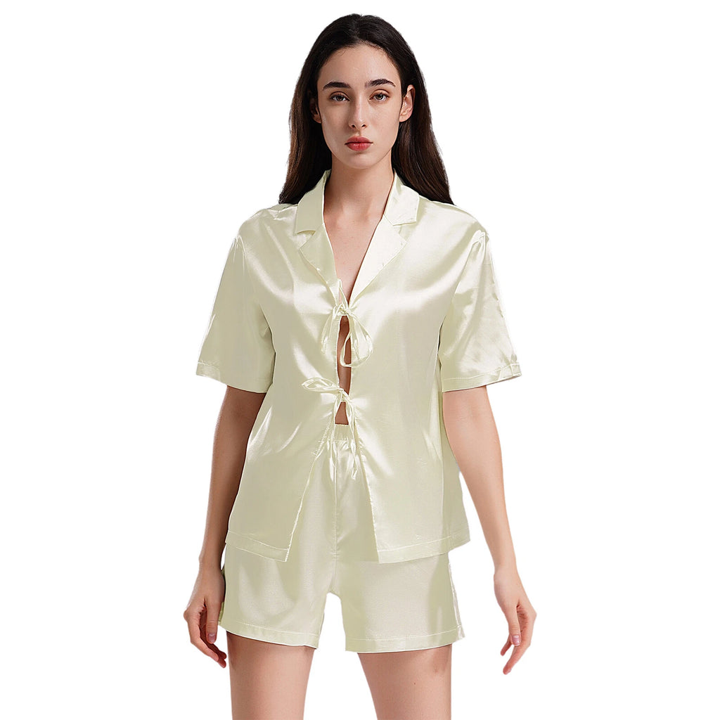 Women Nightwear Ice Cool Pajamas Set Silky Satin Sleepwear Soft Homewear Pants