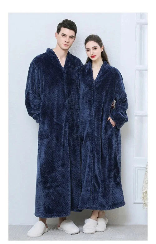 New Zipper Nightgown Flannel Nightgown Autumn Sleepwear Solid Color  Bathrobe