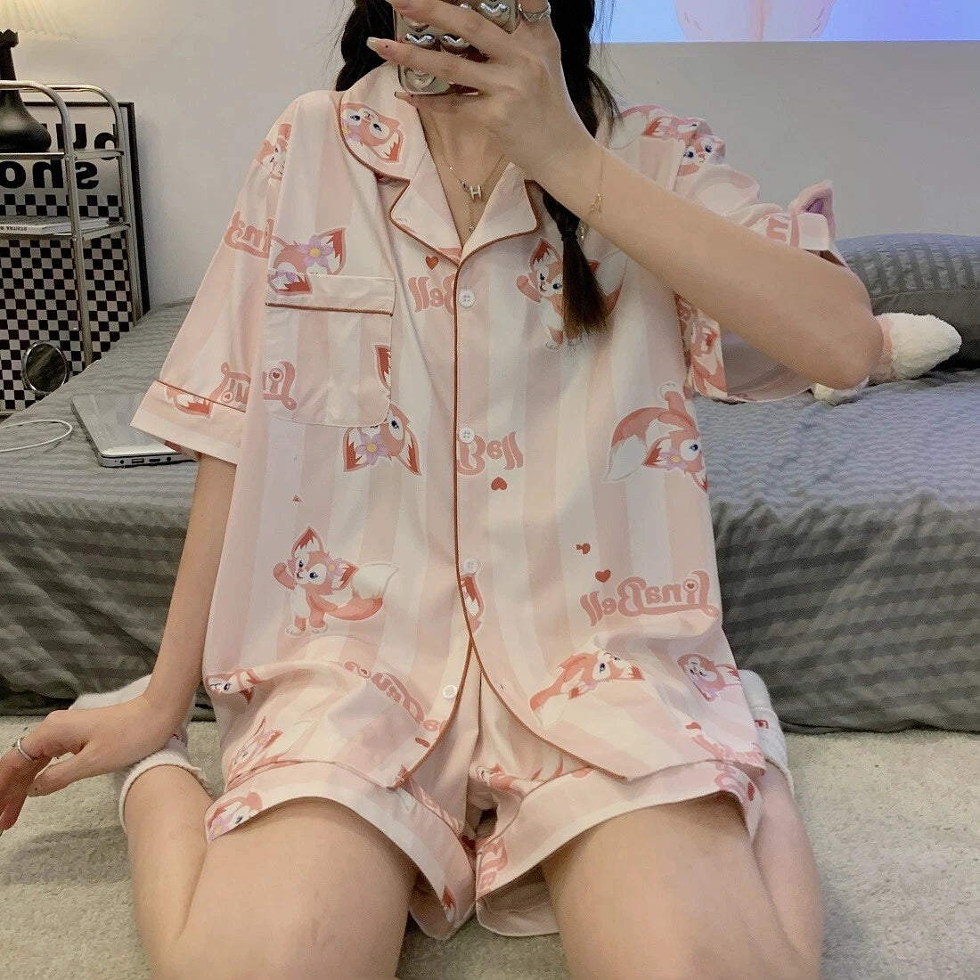 LinaBell Stain Pajamas Set Short Sleeve Top Shorts Pajamas Sleepwear unisex