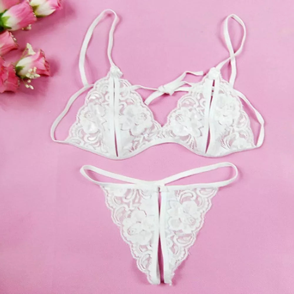 Sexy Lingerie Lace Bra G-string Thong Set Babydoll Sleepwear Underwear Nightwear