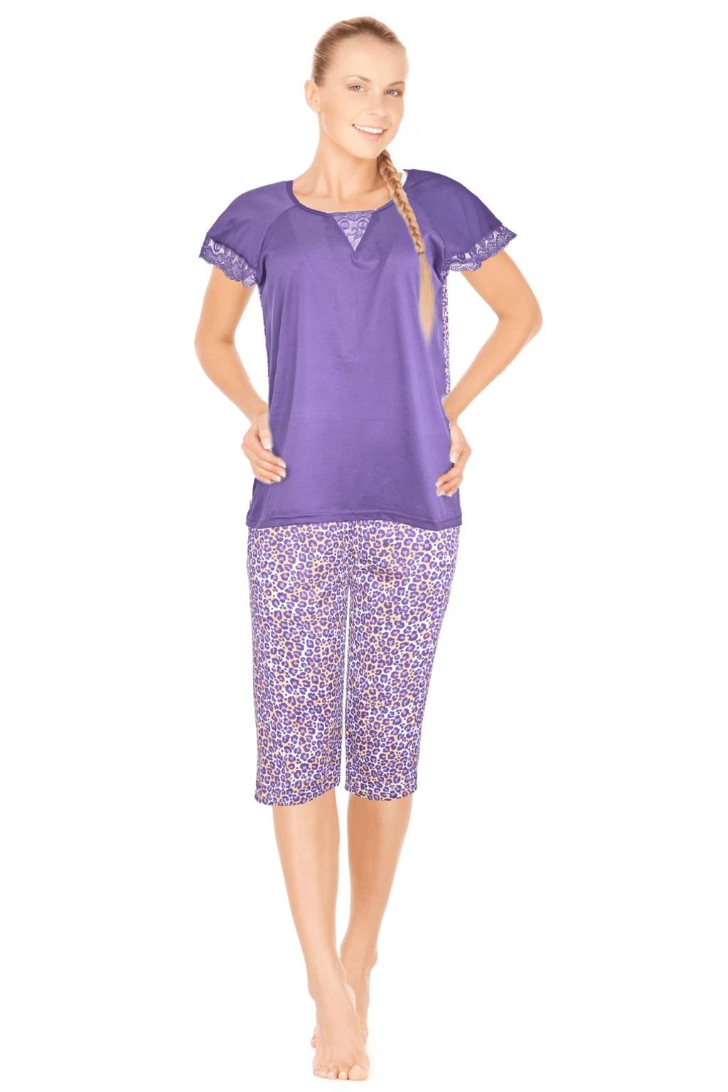 JEFFRICO Womens Capri Pajama Set 2 Piece Short Sleeve Top & Capri Pants 5035C