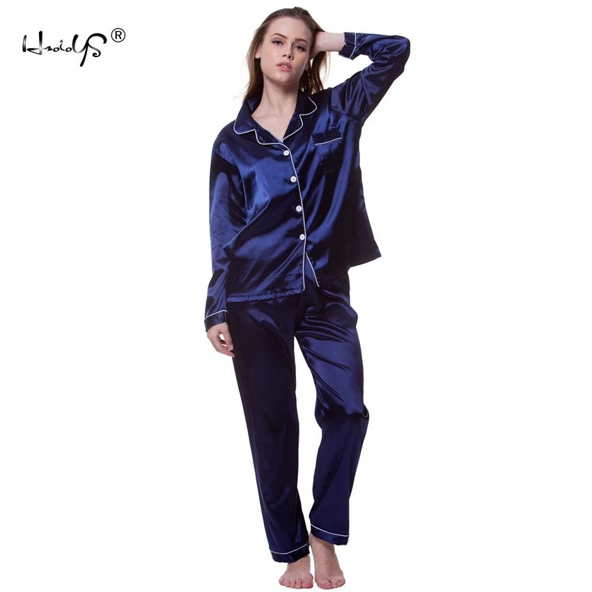 Womens/Ladies Long Sleeve Silk Satin Pyjamas Pyjama PJs Soft Silk PJS Nightwear