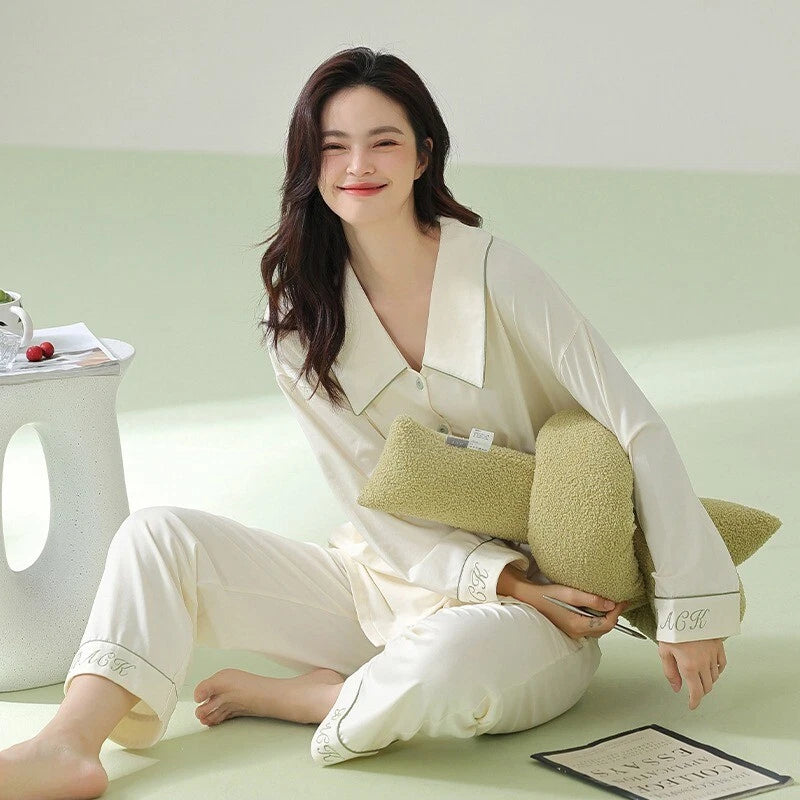 New Women's Long Sleeve Homewear Antibacterial Comfortable Cotton Sleepwear Set