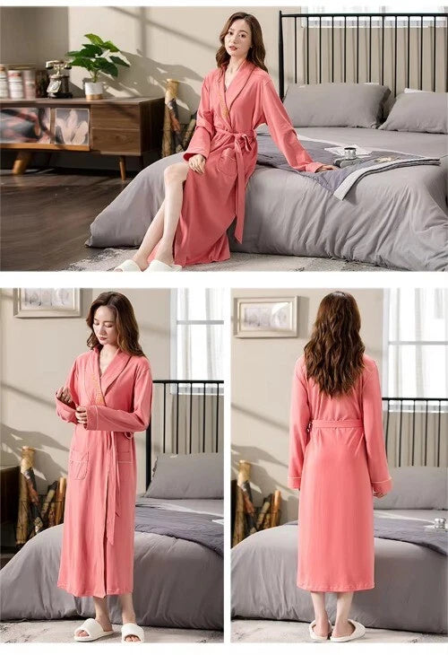 M-4XL Bridesmaid DressingGown Plus Size Cotton Bridesn'Robes Long Sleeve Loose