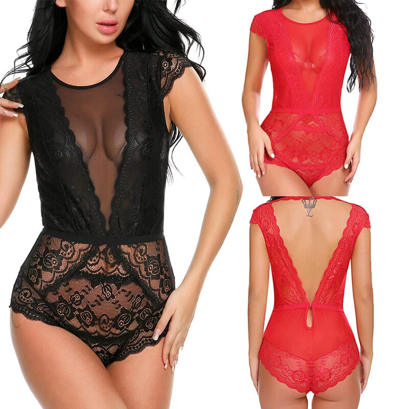 Womens Sexy Lingerie Lace Romper Teddy One Piece Bodysuit Babydoll Sleepwear US