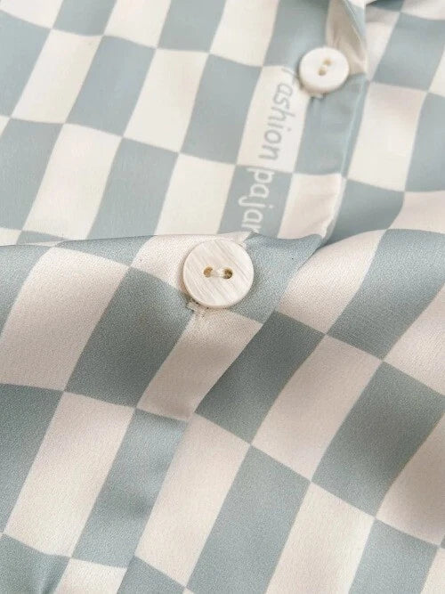 Sleepwear Two-Piece Set Elegant Print Plaid LongSleeve PijamasSuit Spring Summer