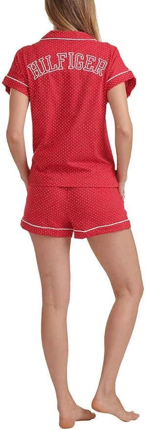 Tommy Hilfiger Womens 2 Piece Pajama Shorts Set(Red Dot,S-M-XL)