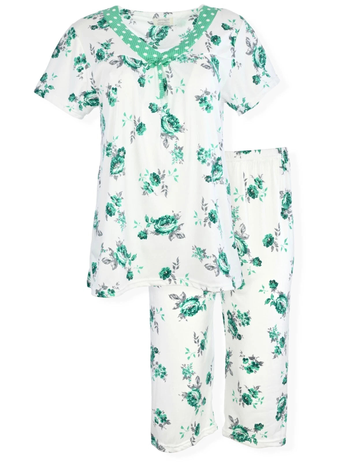 JEFFRICO Womens Capri Pajama Set 2 Piece Short Sleeve Top & Capri Pants  801C