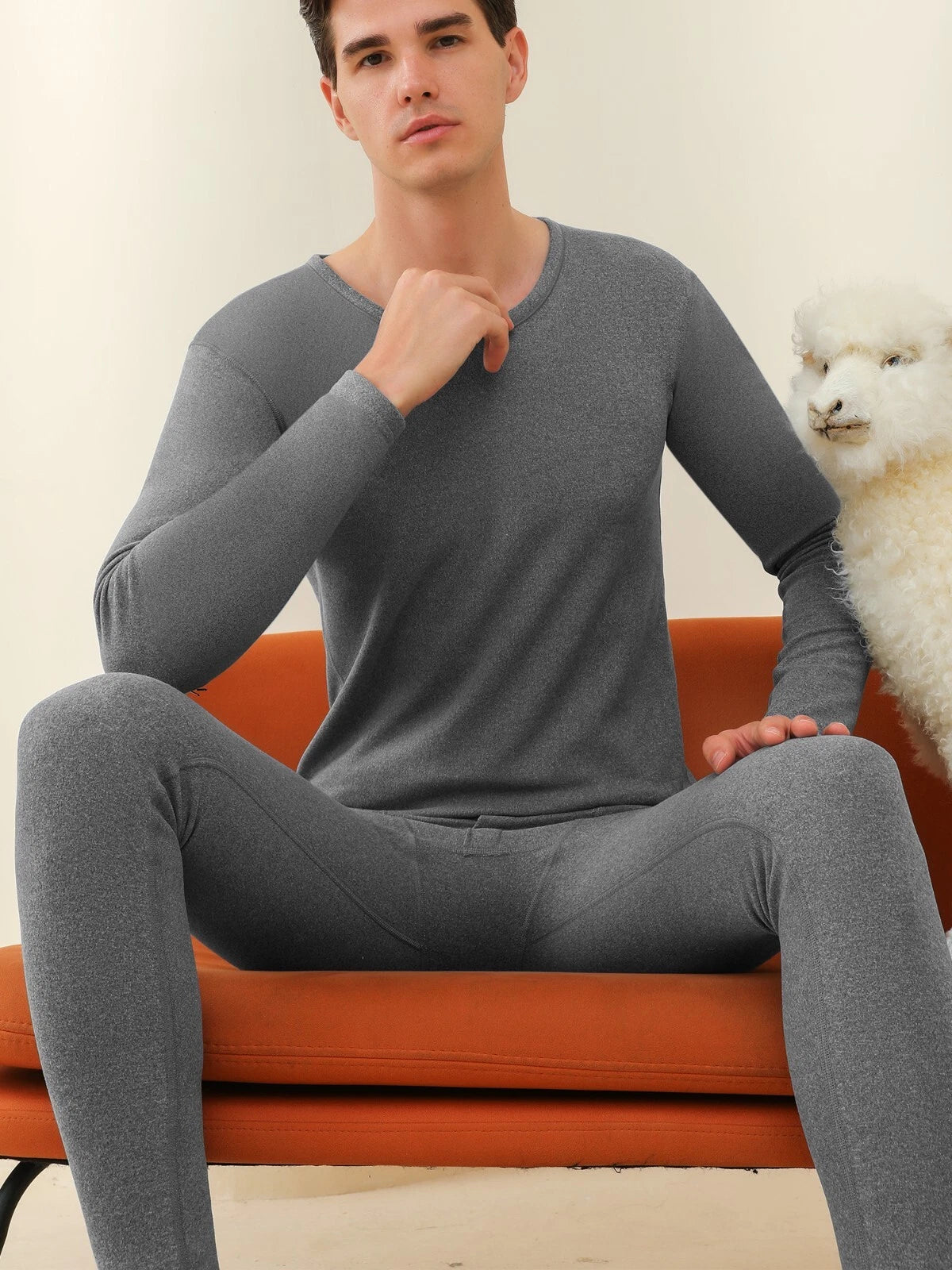 Men's Cashmere & Silk Lined Thermal Pajama Set Soft Underwear Set Long Johns