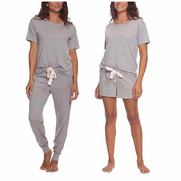 Felina Women's 3 Piece Pajama Set Jogger Shorts Crew Neck Tee