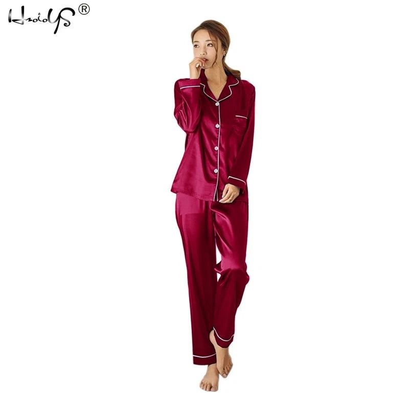 Womens/Ladies Long Sleeve Silk Satin Pyjamas Pyjama PJs Soft Silk PJS Nightwear