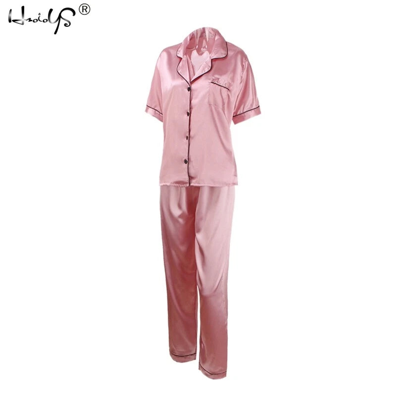 Women Lady Silk Satin Pajamas Set Pyjama Sleepwear Nightwear Summer Homewear Pj