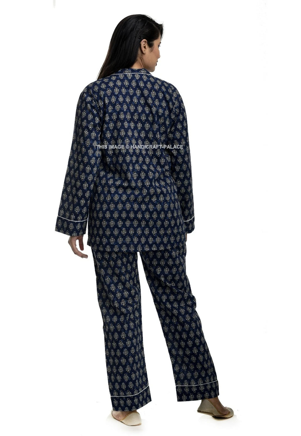 Women’s Two-Piece Long Sleeve Button Down Sleepwear/Lounge PJ Set Cotton Blue