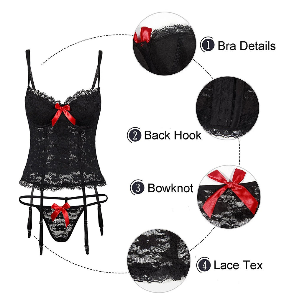 Plus Size Women Sexy Lingerie Lace Bodysuit Lace Underwear Sleepwear G-string US