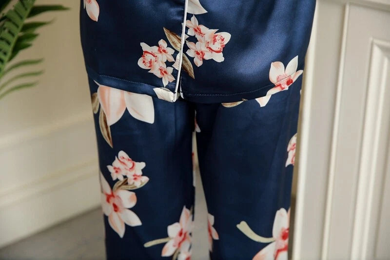 Women's Satin Pyjamas Set Short Sleeve Button-Down Sleepwear Silk PJS Loungewear