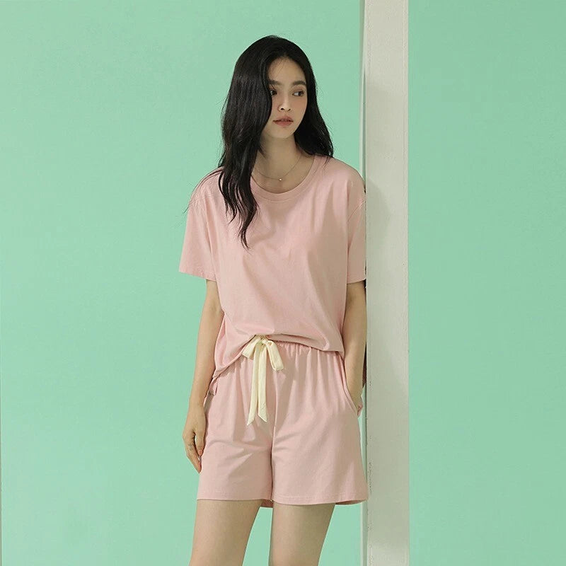 Women's Summer Soft Cool With Built-in Bra Pad Breathable Sports Pajamas Set-