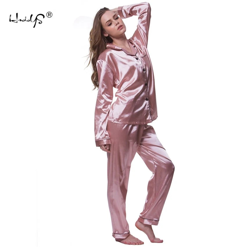 Womens/Ladies Long Sleeve Silk Satin Pyjamas Pyjama PJs Soft Silk PJS Nightwear