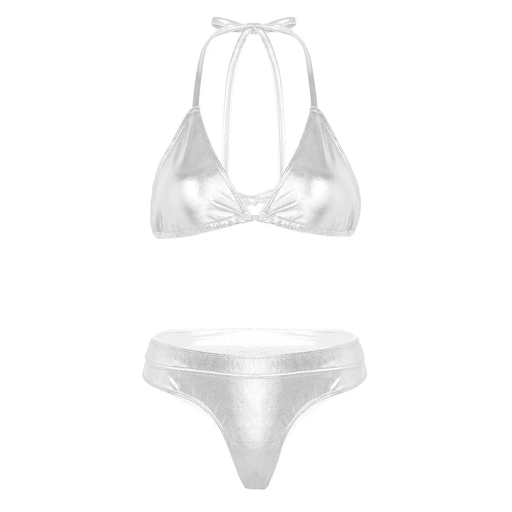 Women's Floral Lace Lingerie Bra Set Crotchless Thong G-string Cupless Bralette