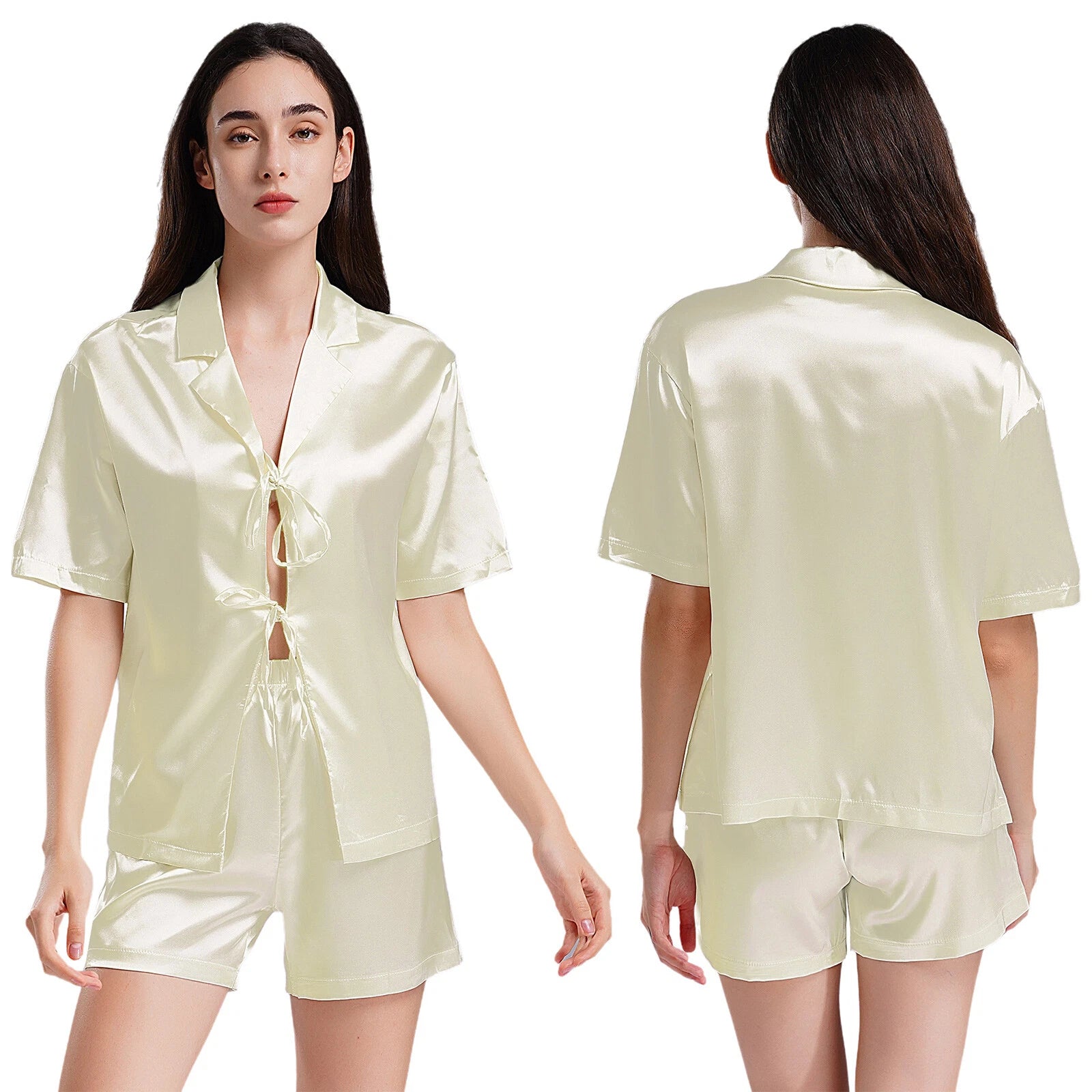 Women Nightwear Ice Cool Pajamas Set Silky Satin Sleepwear Soft Homewear Pants