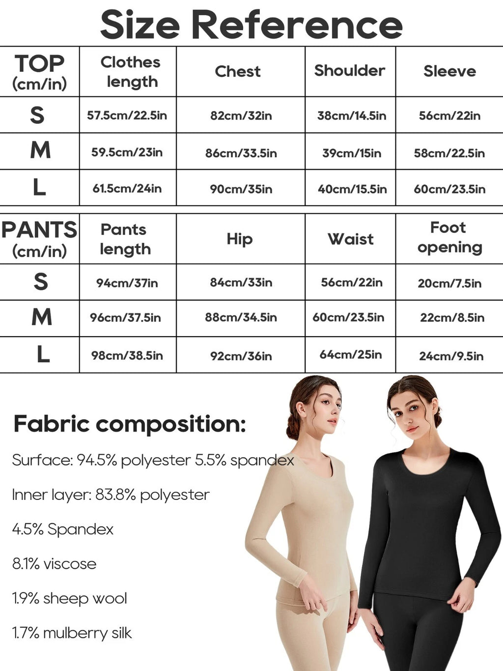 Womens Thermal Underwear Set Soft Fleece Lined Long Johns Base Layer Top& Bottom