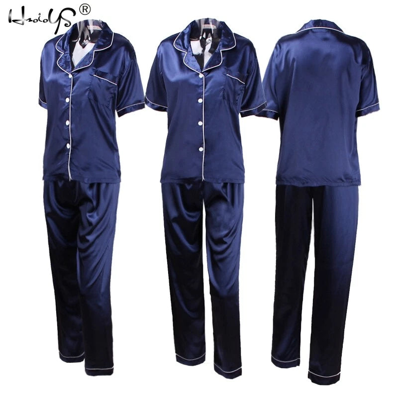 Women Lady Silk Satin Pajamas Set Pyjama Sleepwear Nightwear Summer Homewear Pj