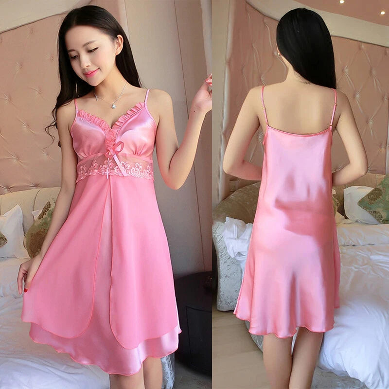 Women's Satin Pyjamas Set Short Sleeve Button-Down Sleepwear Silk PJS Loungewear