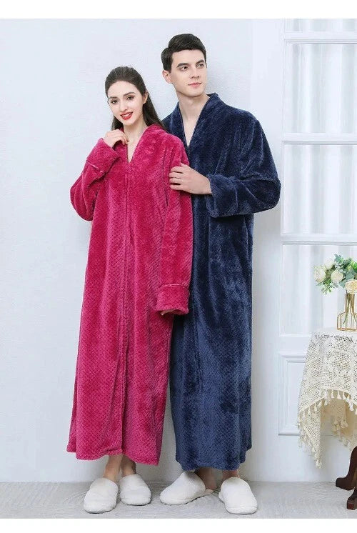 New Zipper Nightgown Flannel Nightgown Autumn Sleepwear Solid Color  Bathrobe