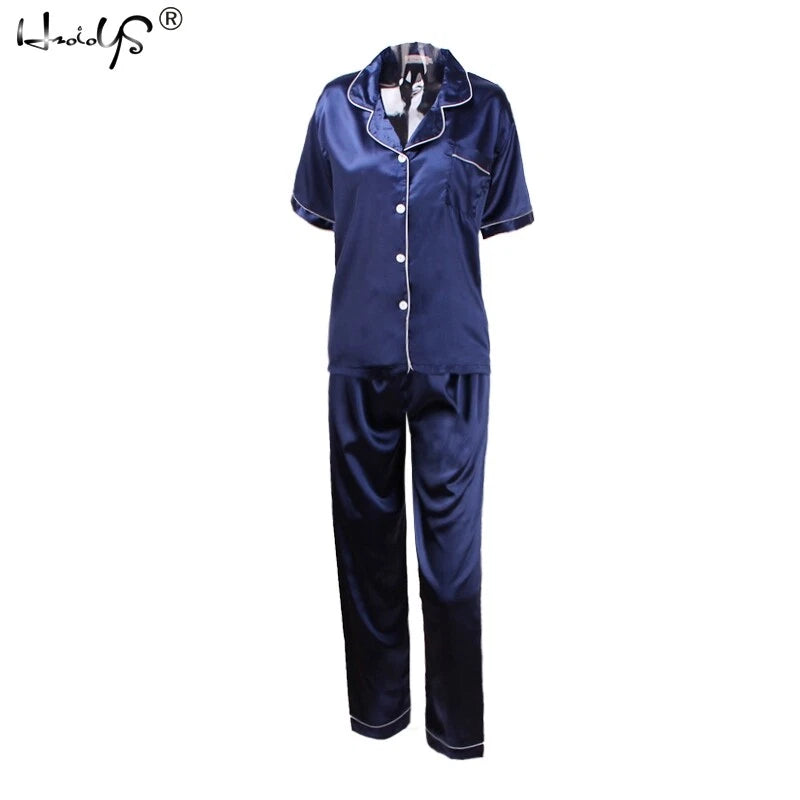 Women Lady Silk Satin Pajamas Set Pyjama Sleepwear Nightwear Summer Homewear Pj