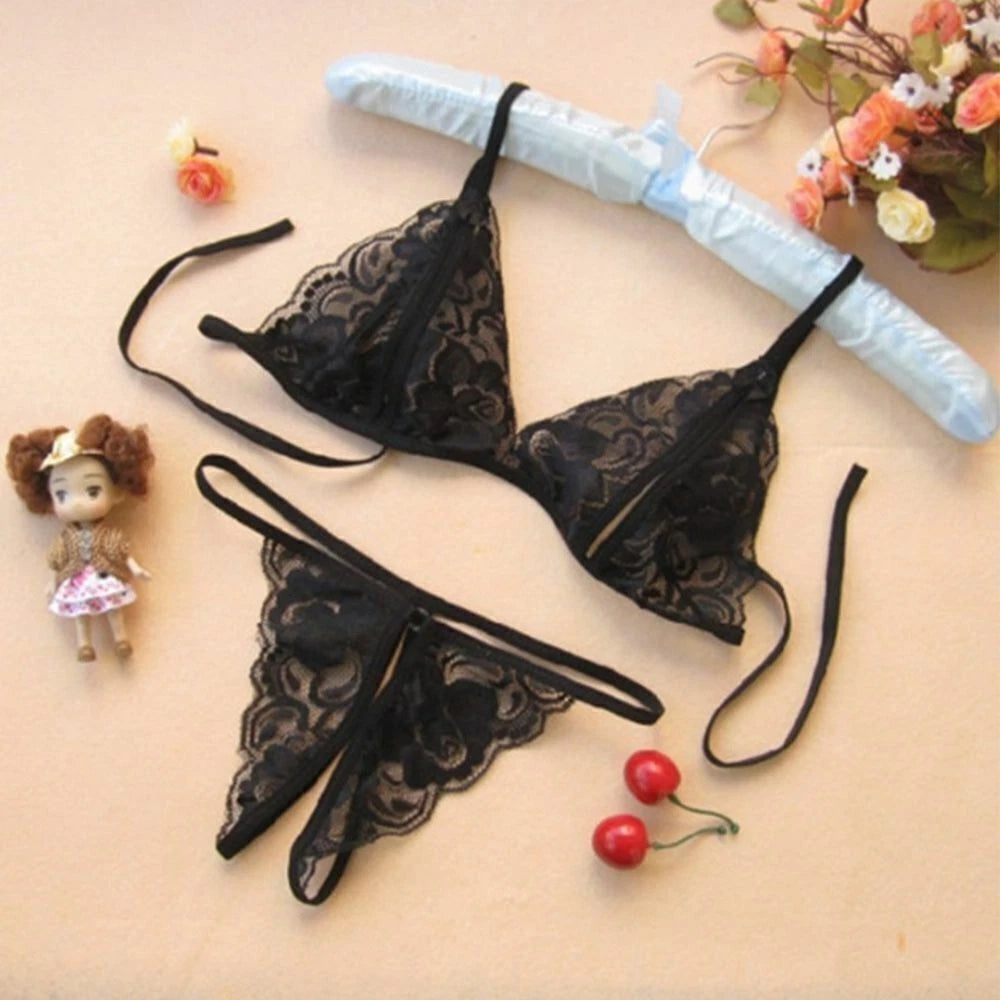 Sexy Lingerie Lace Bra G-string Thong Set Babydoll Sleepwear Underwear Nightwear