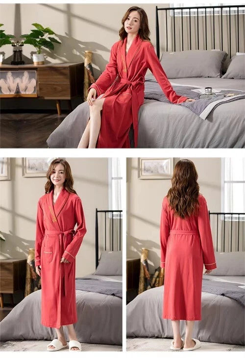 M-4XL Bridesmaid DressingGown Plus Size Cotton Bridesn'Robes Long Sleeve Loose