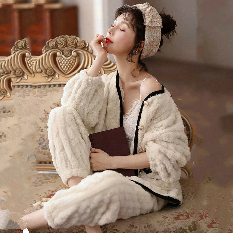 Princess coral velvet pajamas women Nightwear sweet Warm home service suit new