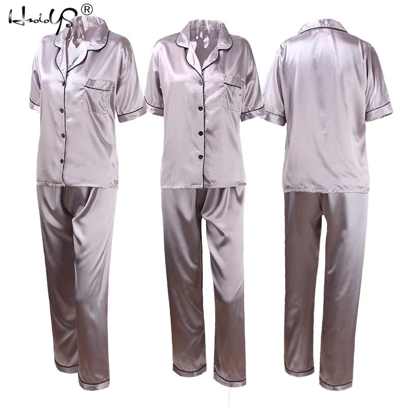 Women Lady Silk Satin Pajamas Set Pyjama Sleepwear Nightwear Summer Homewear Pj