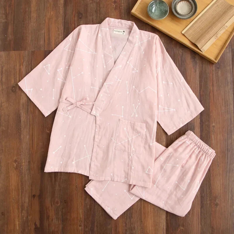 Pajamas Set Female Spring and Autumn 100% Cotton Gauze Home Clothes Sweet Two-p